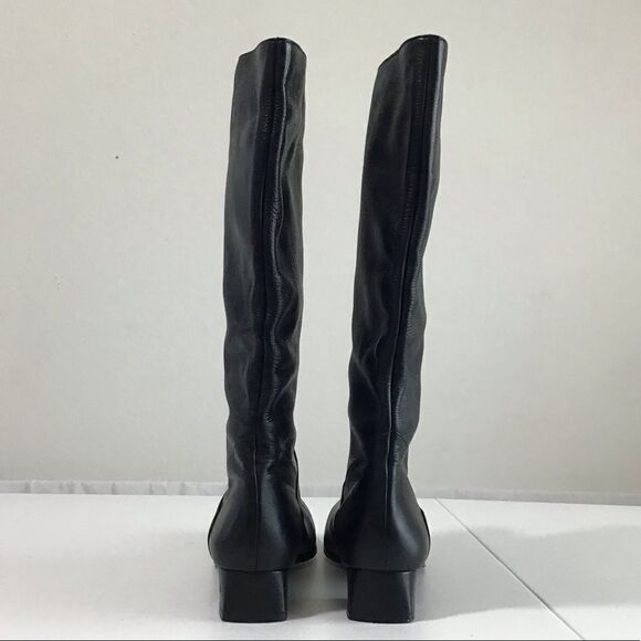 SIAMANTO Knee High Black Leather Riding Boots Pull-On Block Heel Boots Size 91/2 - Picture 3 of 16